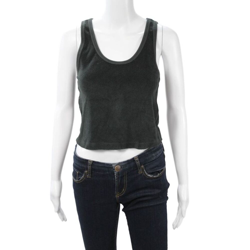 Perfect White Tee Womens Dark Gray Cropped Tank 100% Cotton Round Neck Size S